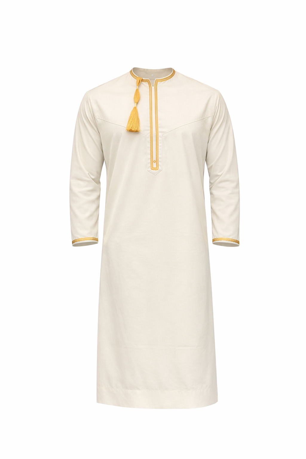 Premium Omani Thobe With Tassel Embroidery - Cream
