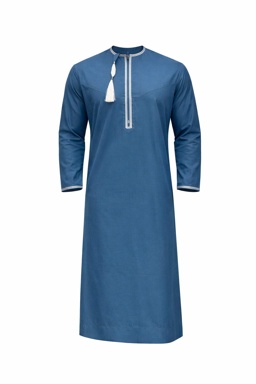 Premium Omani Thobe With Tassel Embroidery - Ocean Blue