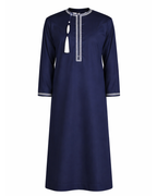 Men’s Premium Navy Blue Embroidered Omani Thobe with Tassel