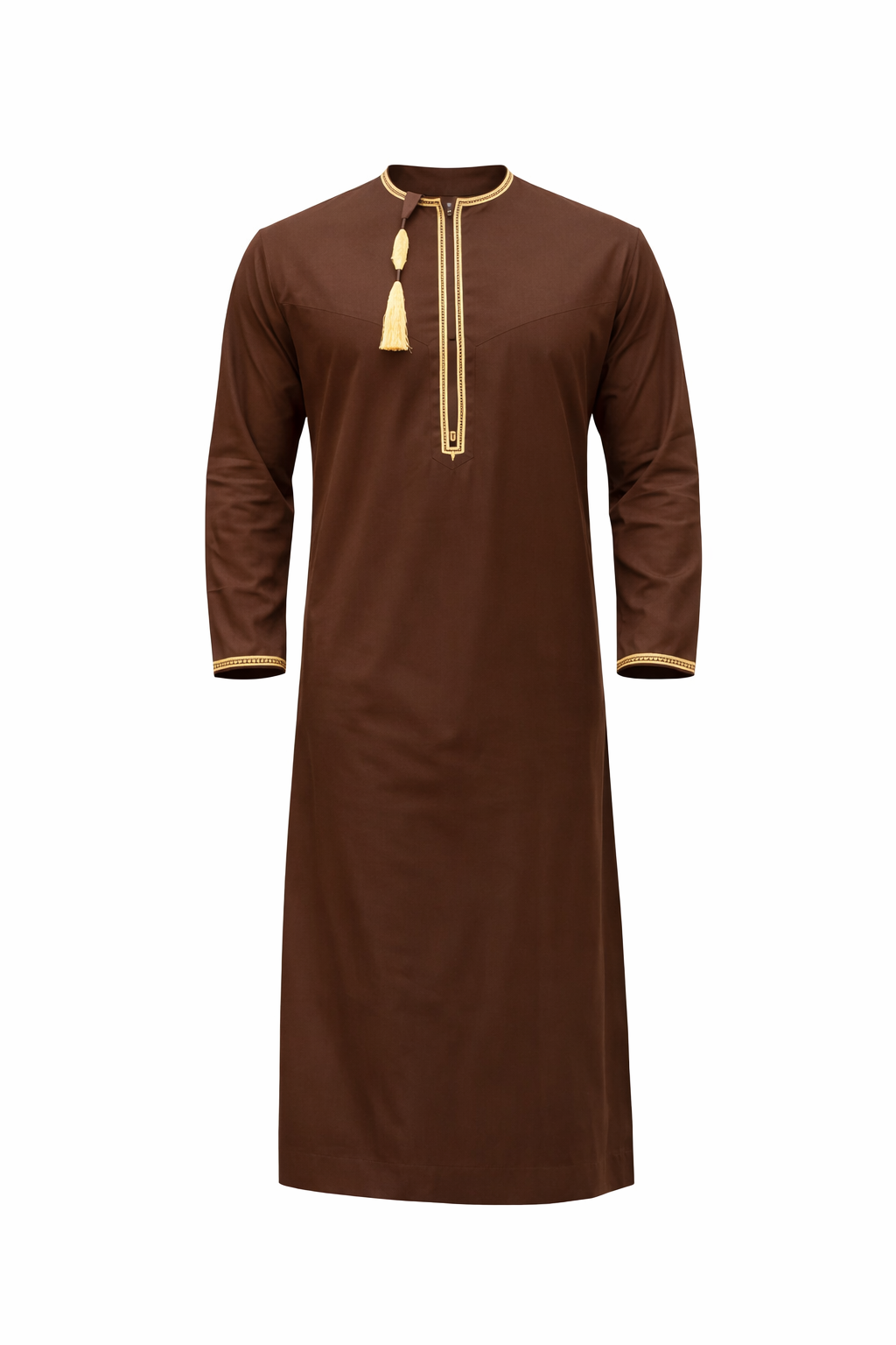 Premium Omani Thobe With Tassel Embroidery - Coffee Brown