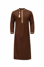 Premium Omani Thobe With Tassel Embroidery - Coffee Brown