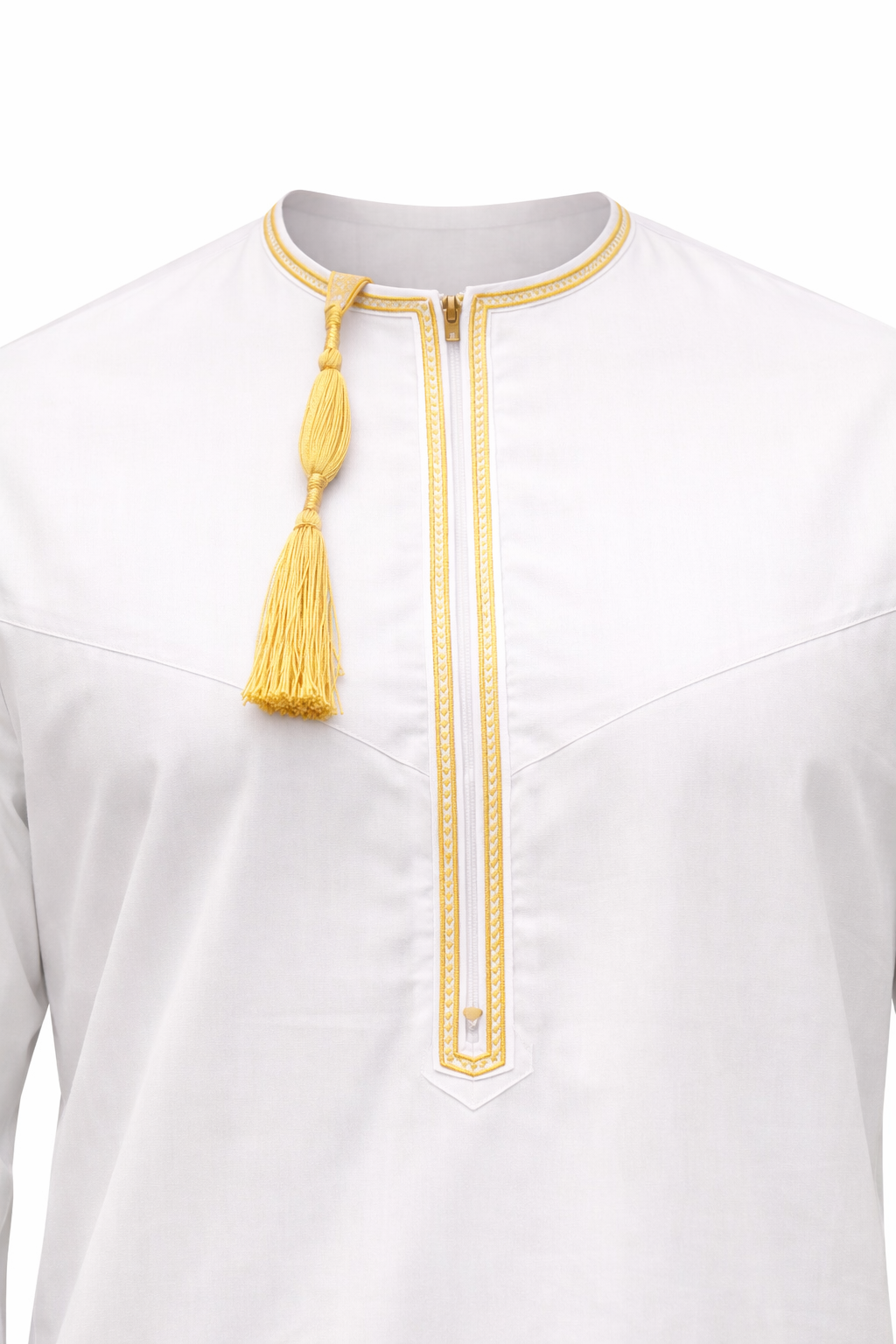 Premium Omani Thobe With Tassel Embroidery - Bright White