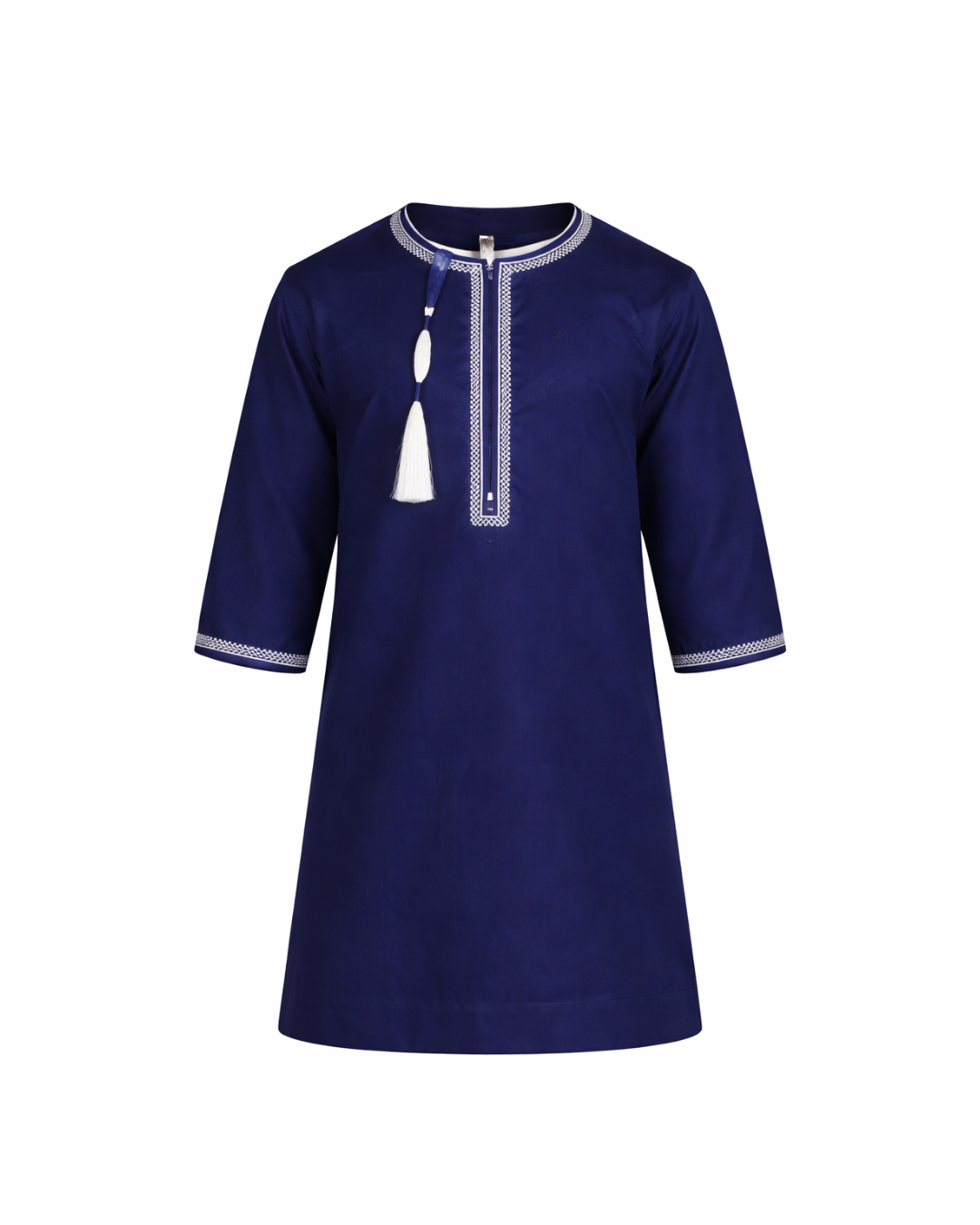 Kid's Premium Navy Blue Embroidered Omani Thobe with Tassel