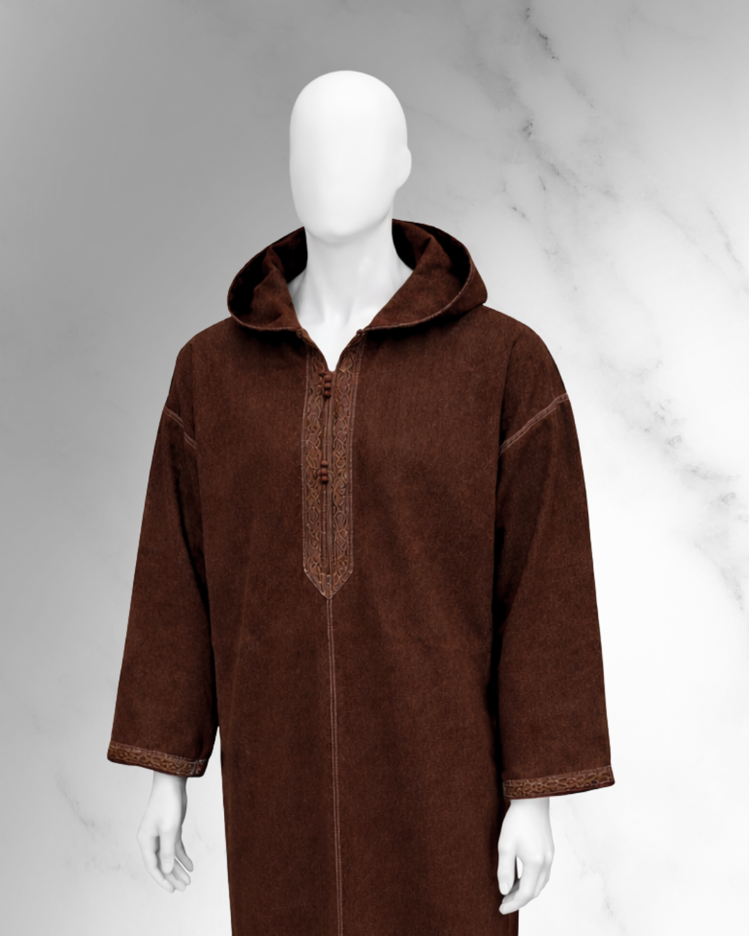 Premium Winter Moroccan Hooded Thobe Djellaba  – Dark Brown