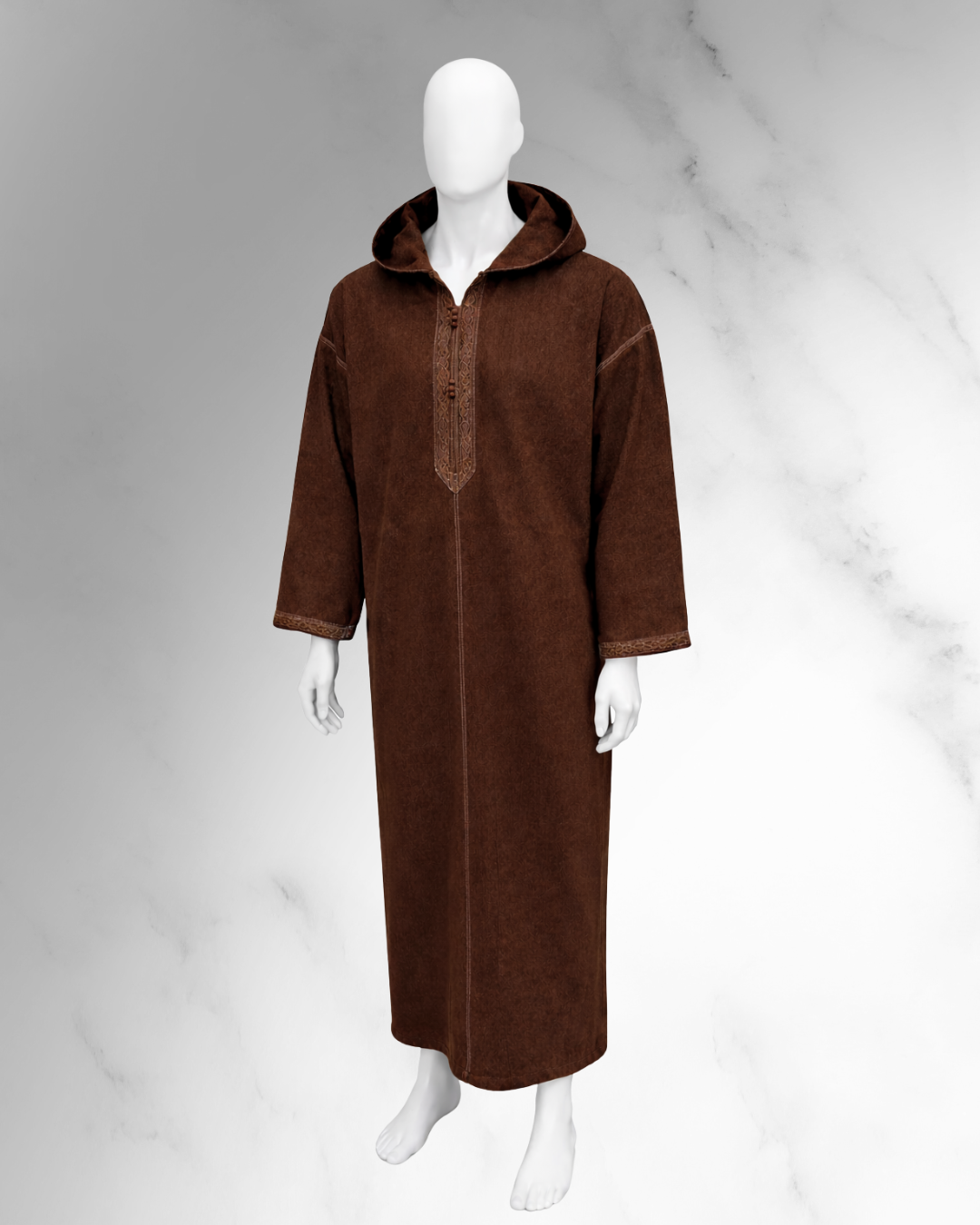 Premium Winter Moroccan Hooded Thobe Djellaba  – Dark Brown