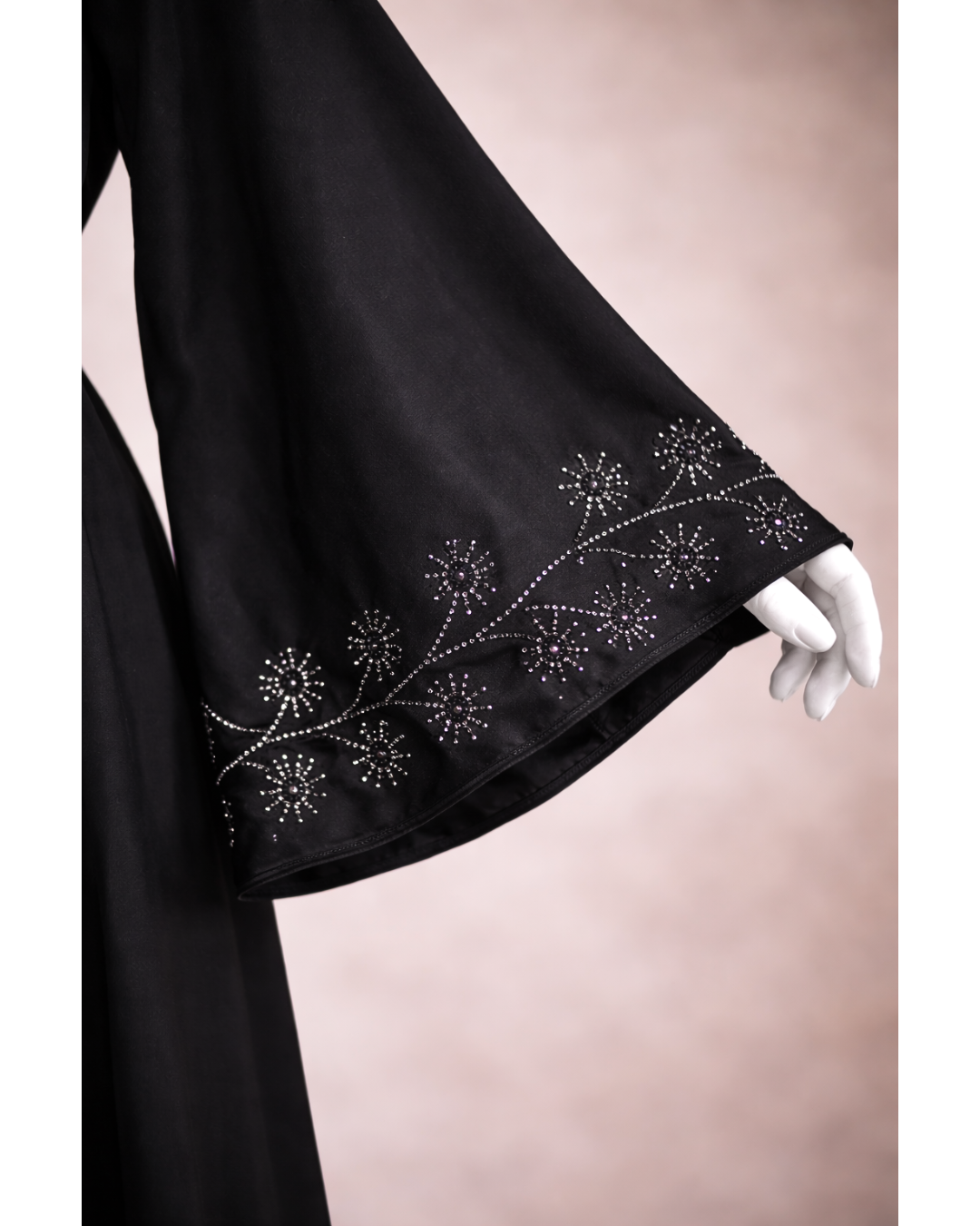 Classic Black Embroidered Belted Abaya with Matching Hijab