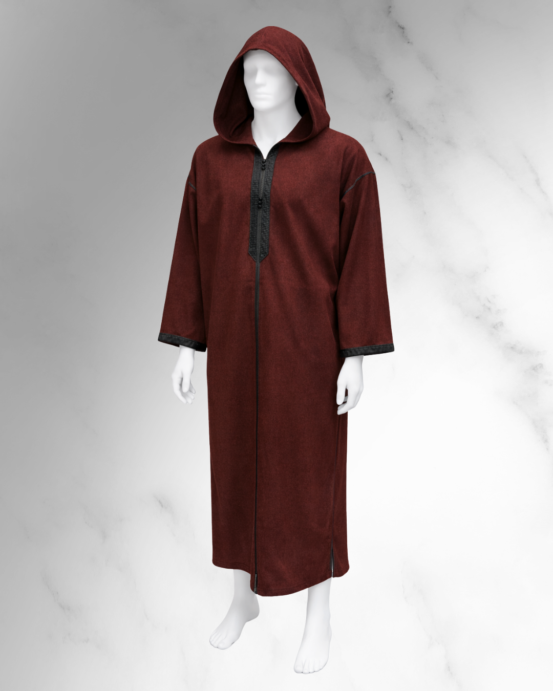 Premium Winter Moroccan Hooded Thobe Djellaba – Dark Maroon