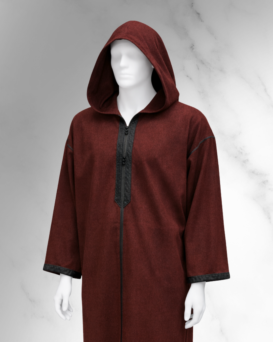 Premium Winter Moroccan Hooded Thobe Djellaba – Dark Maroon