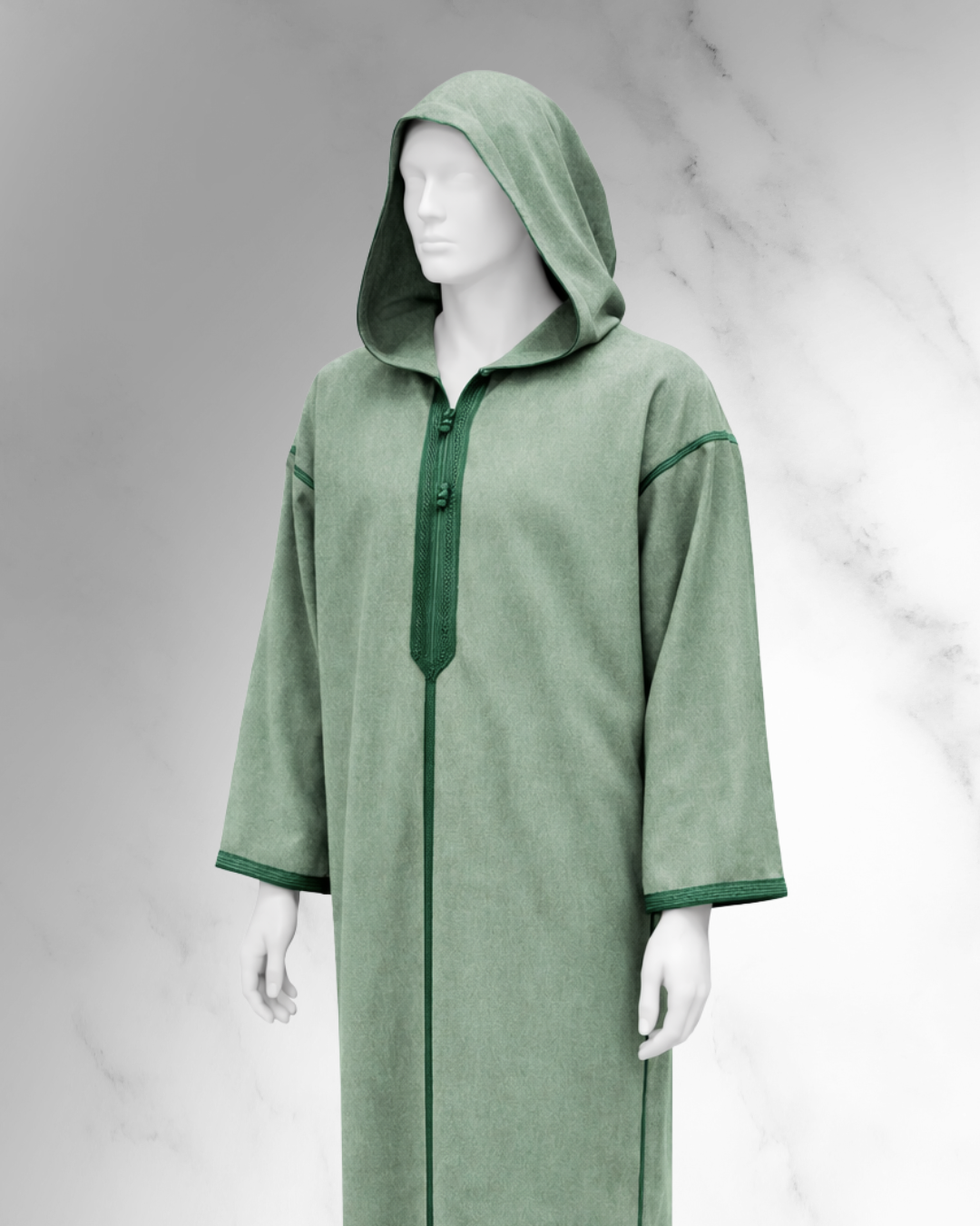 Premium Winter Moroccan Hooded Thobe Djellaba – Light Green