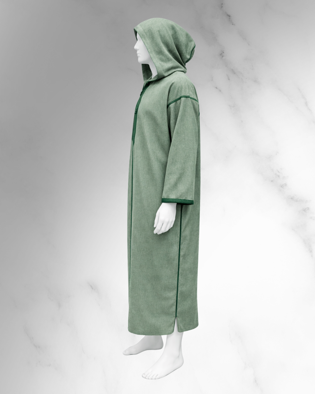 Premium Winter Moroccan Hooded Thobe Djellaba – Light Green