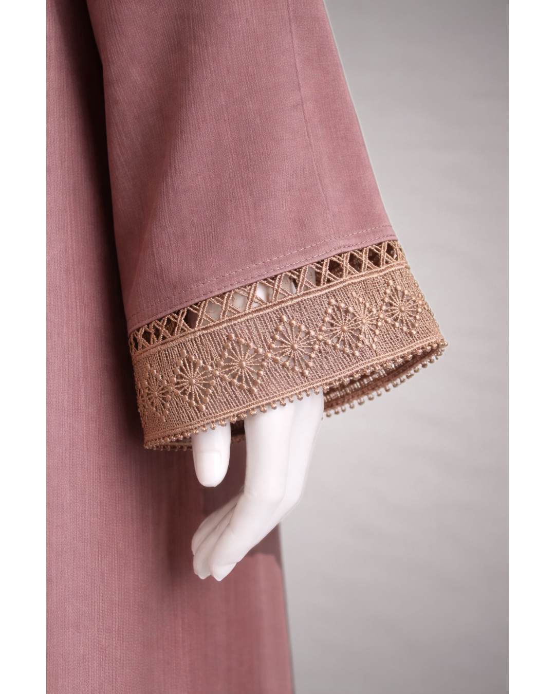 Elegant Dusty Rose Lace Panel Abaya with Belt & Matching Hijab