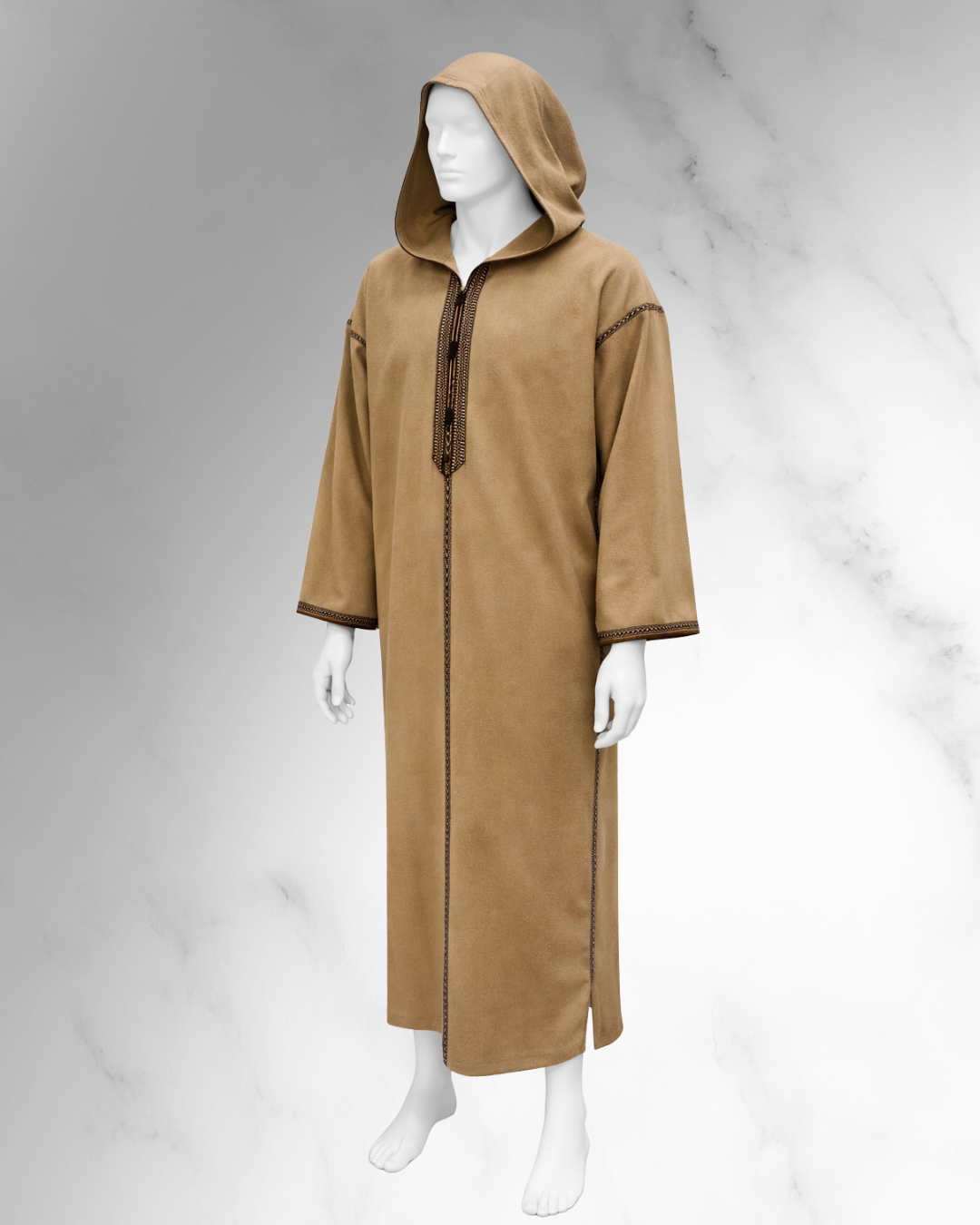Premium Winter Moroccan Hooded Thobe Djellaba – Beige