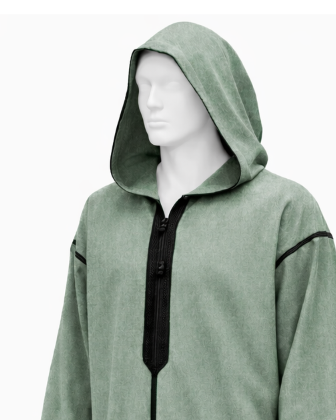 Premium Winter Moroccan Hooded Thobe Djellaba – Light Green