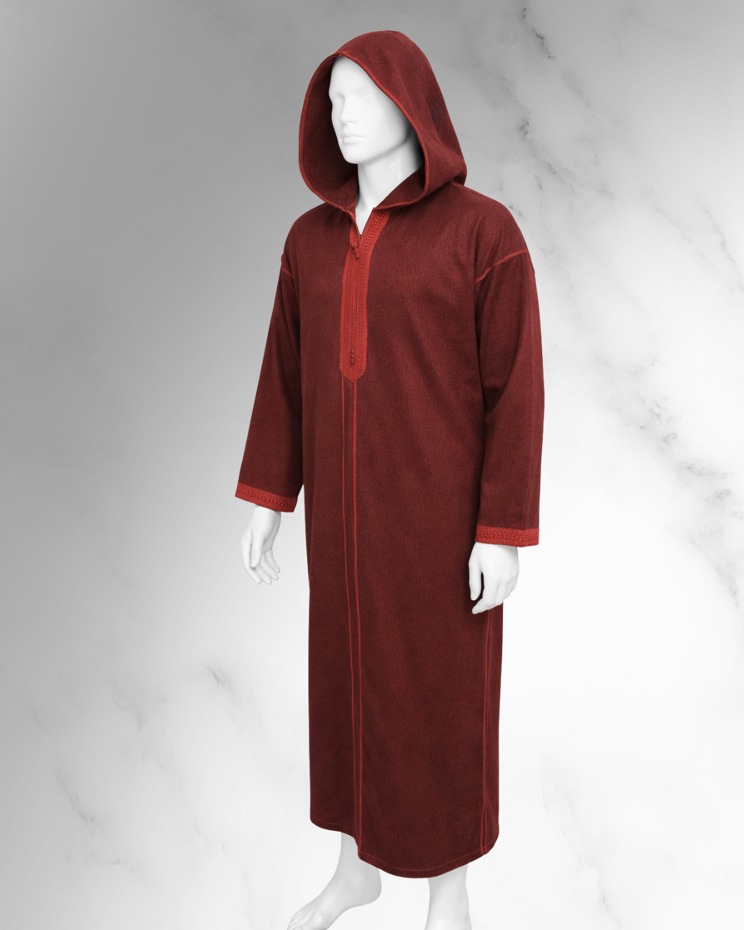 Premium Winter Moroccan Hooded Thobe Djellaba – Dark Maroon