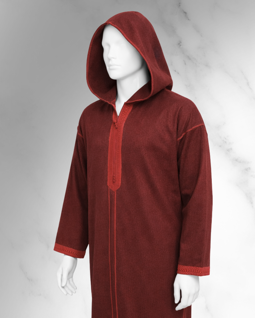 Premium Winter Moroccan Hooded Thobe Djellaba – Dark Maroon