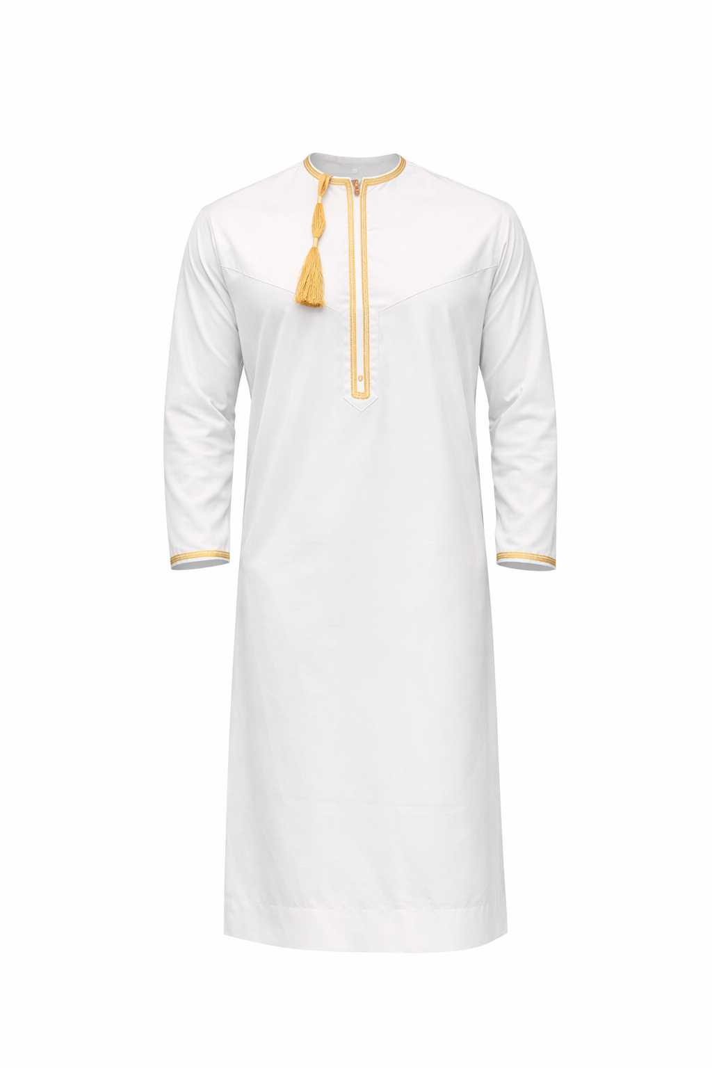 Premium Omani Thobe With Tassel Embroidery - Bright White