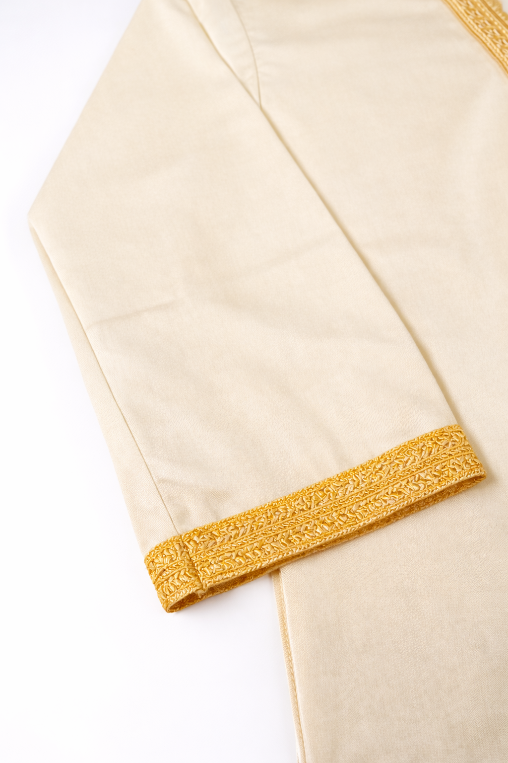 Premium Casual Moroccan Embroidered Thobe - Soft Gold