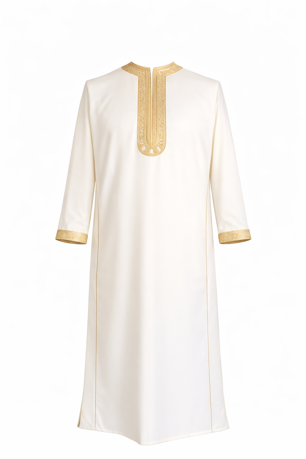 Premium Casual Moroccan Embroidered Thobe - Soft Gold