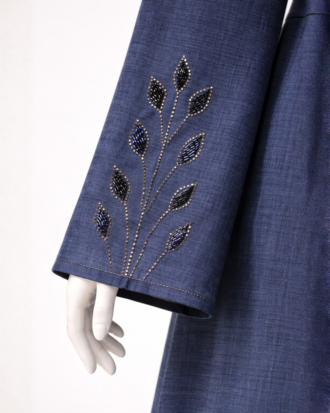 Navy Blue Embroidered Belted Abaya with Matching Hijab