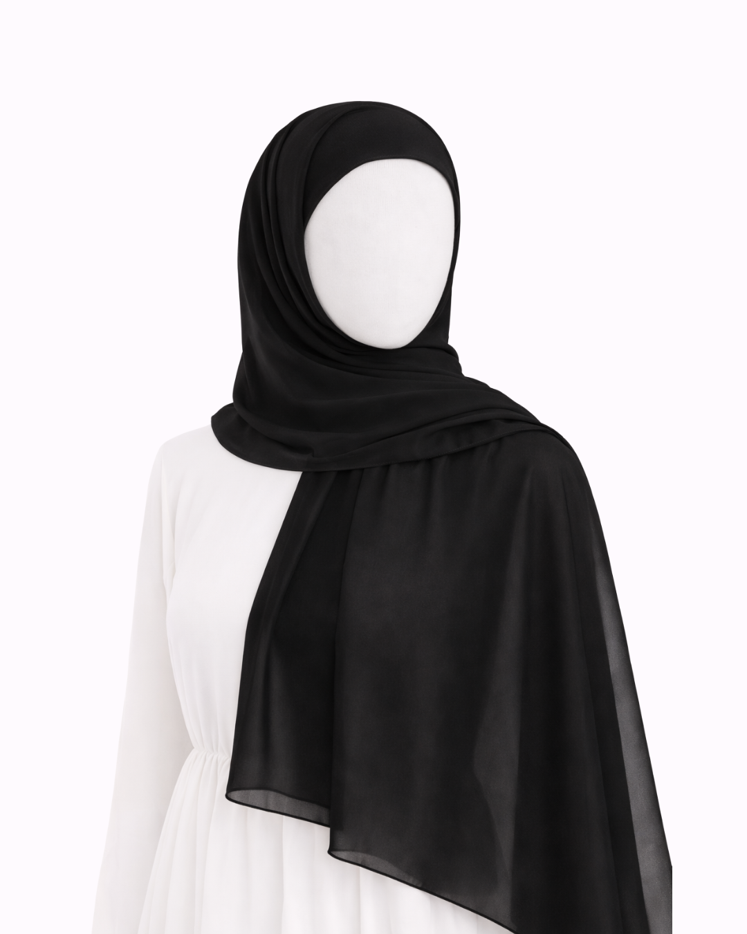 Black Chiffon Instant Hijab with Tube Lightweight Modest Everyday Outwear Scarf