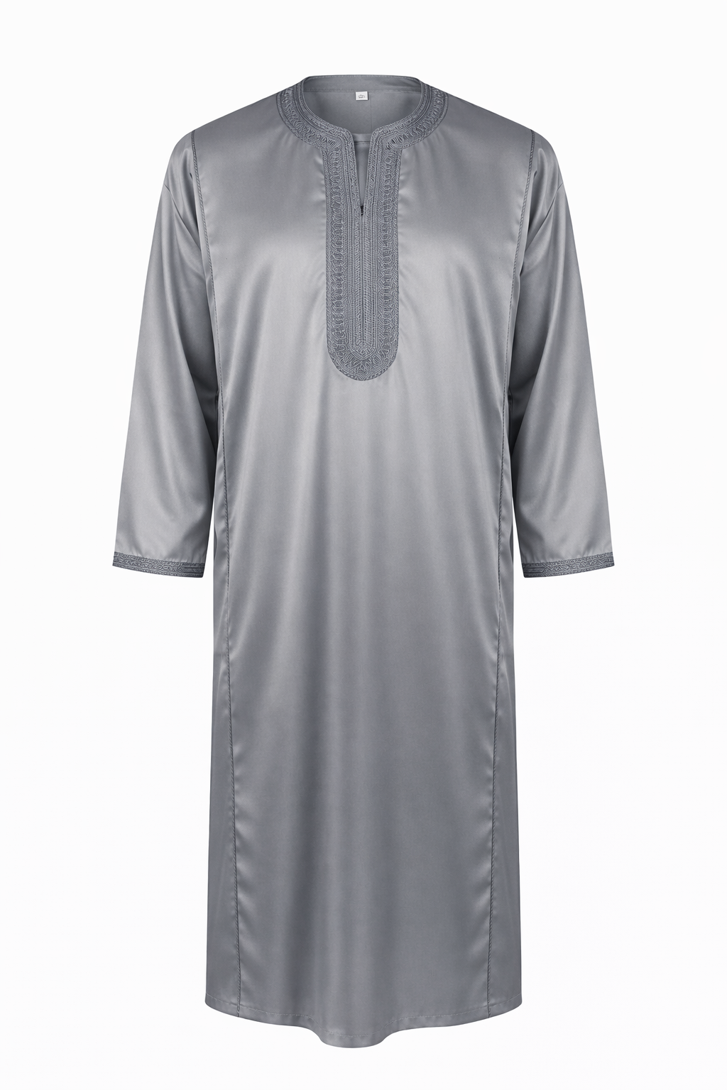 Premium Casual Moroccan Embroidered Thobe - Silver Grey