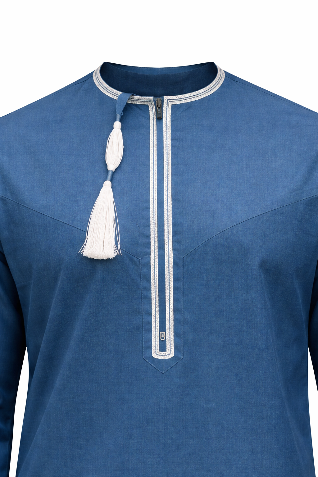 Premium Omani Thobe With Tassel Embroidery - Ocean Blue