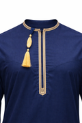 Premium Omani Thobe With Tassel Embroidery - Navy Blue