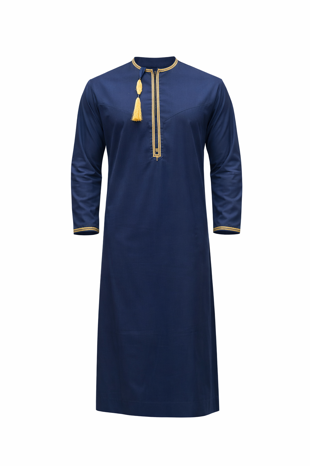 Premium Omani Thobe With Tassel Embroidery - Navy Blue