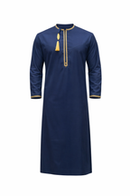 Premium Omani Thobe With Tassel Embroidery - Navy Blue